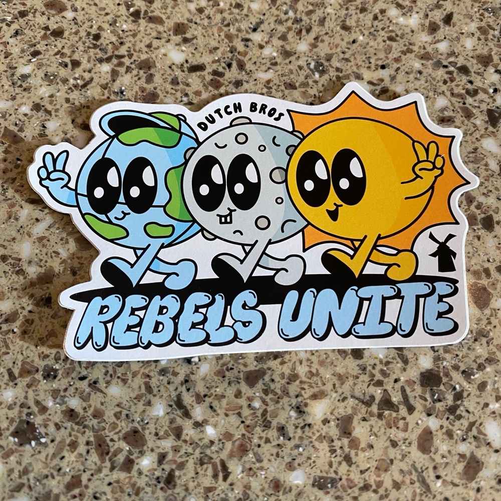 Dutch Bros Rebels Unite Sticker - Yellow, Blue, Gray